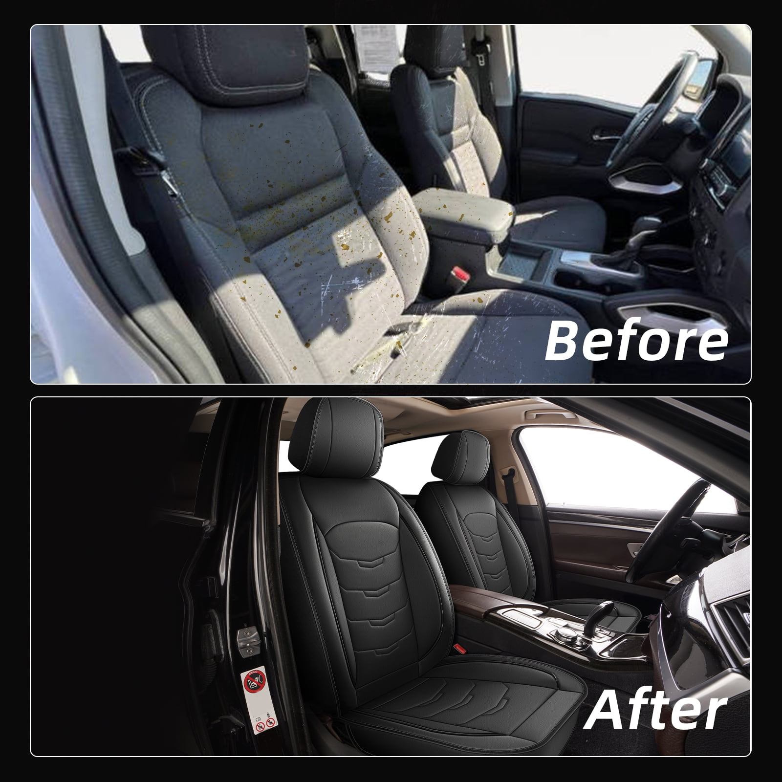 LAONNVIR Car Seat Cover Fit for Honda CR-V 2007-2024 2025: Front Set Waterproof Leather Vehicle Seat Cushion Luxury Automotive Protector,Black Front Set(2 Seats)