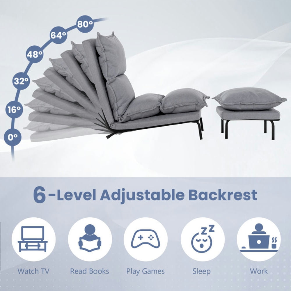 Finihen Sofa Chair, Lounge Armless Recliner, Modern Armless Accent Chair with Ottoman, for Living Room, Bedroom, Dorm, Gray