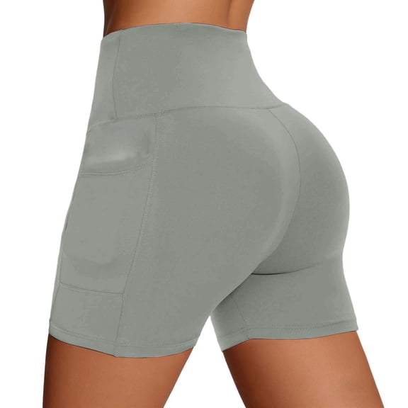 No Front Seam Women'S Biker Workout Shorts High Waist Tummy Control Spandex Shorts Gym Yoga Running Pockets