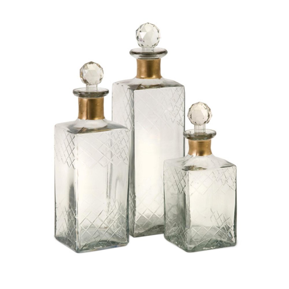 Set of 3 Traditional Clear Etched Glass Decanter Bottles 12" Walmart