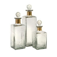 Set of 3 Traditional Clear Etched Glass Decanter Bottles 12" by CC Home Furnishings