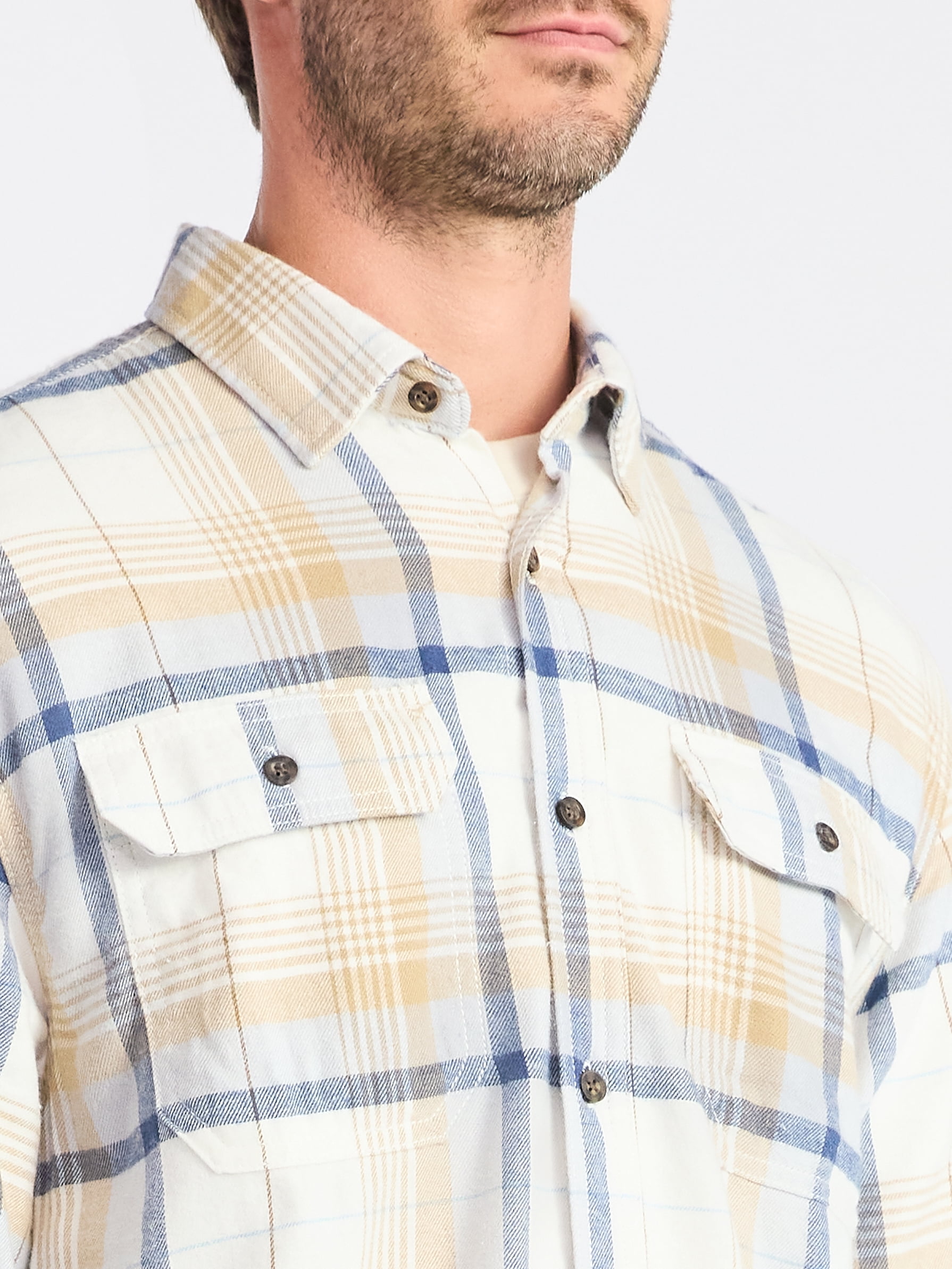 George Men's and Big Men's Double Pocket Flannel Shirt, 2 Pack, Sizes XS-3XLT