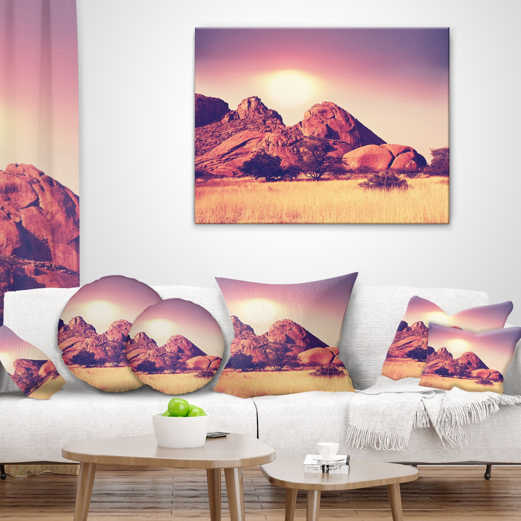 Designart Rocky Hills and Grassland in Africa - Landscape Printed Throw Pillow - 16x16