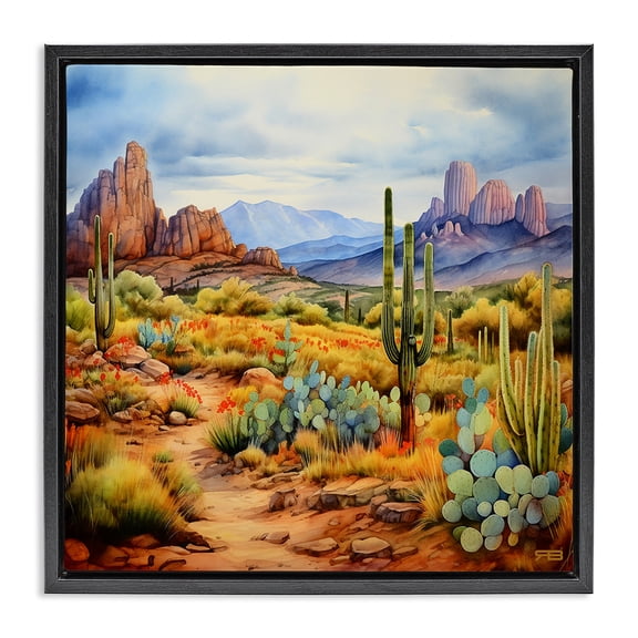 Stupell Industries Traditional Vast Desert Mesa Black Floating Frame Canvas Art, 18 x 18, by RB