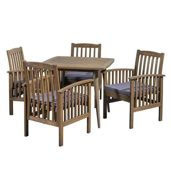 GDF Studio Adina Outdoor Acacia Wood 5 Piece Dining Set with Cushion, Gray and Dark Gray