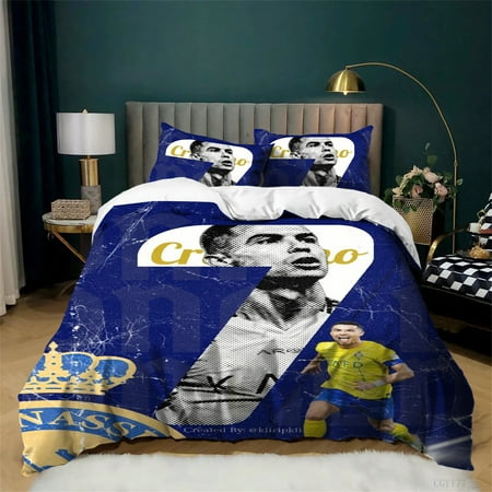 Cristiano Ronaldo Bedding Set 3 Piece Football Star Soft Breathable Duvet Cover Set CR7 Lightweight Quilt Cover for All Season