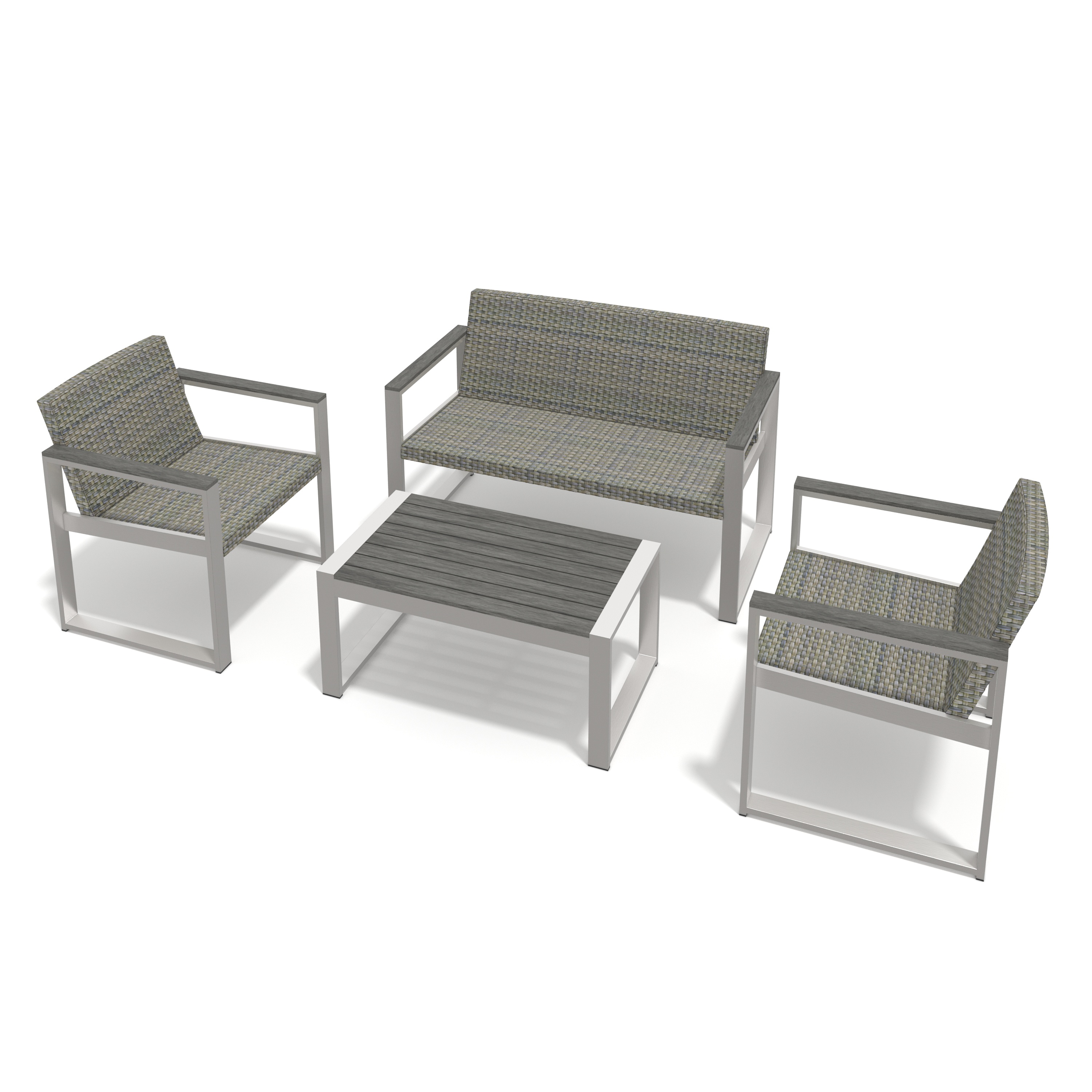 PORKISS Outdoor Patio Furniture Set, Aluminum and Rattan 4 Piece Sofa Seating Group with Cushion and Table, Modern Conversation Set for Garden, Pool, Gray/Silver