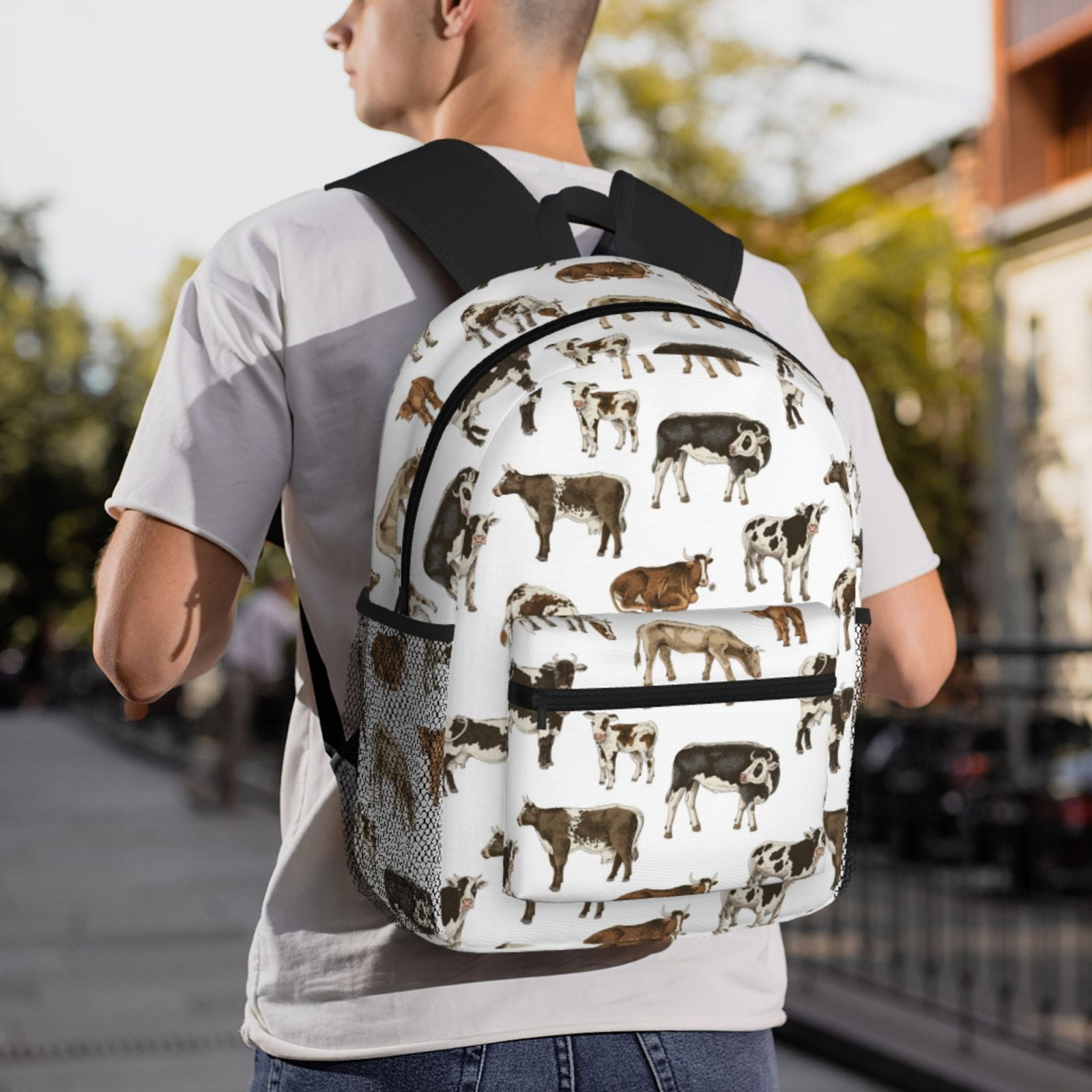 Horeoi Cow Print Casual Backpack for School Work Travel Hiking with Laptop Compartment and Side Pockets Lightweight Design