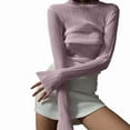 thumbnail image 3 of Women'S Pleated Long Sleeve Sheer Tops Lotus Root Pink L, 3 of 7