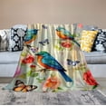 thumbnail image 2 of WERPE   Print with Birds, Flowers and Butterflies Super Soft Throw Blanket Comfortable Warm Velet Plush Bed Blankets White, 2 of 6