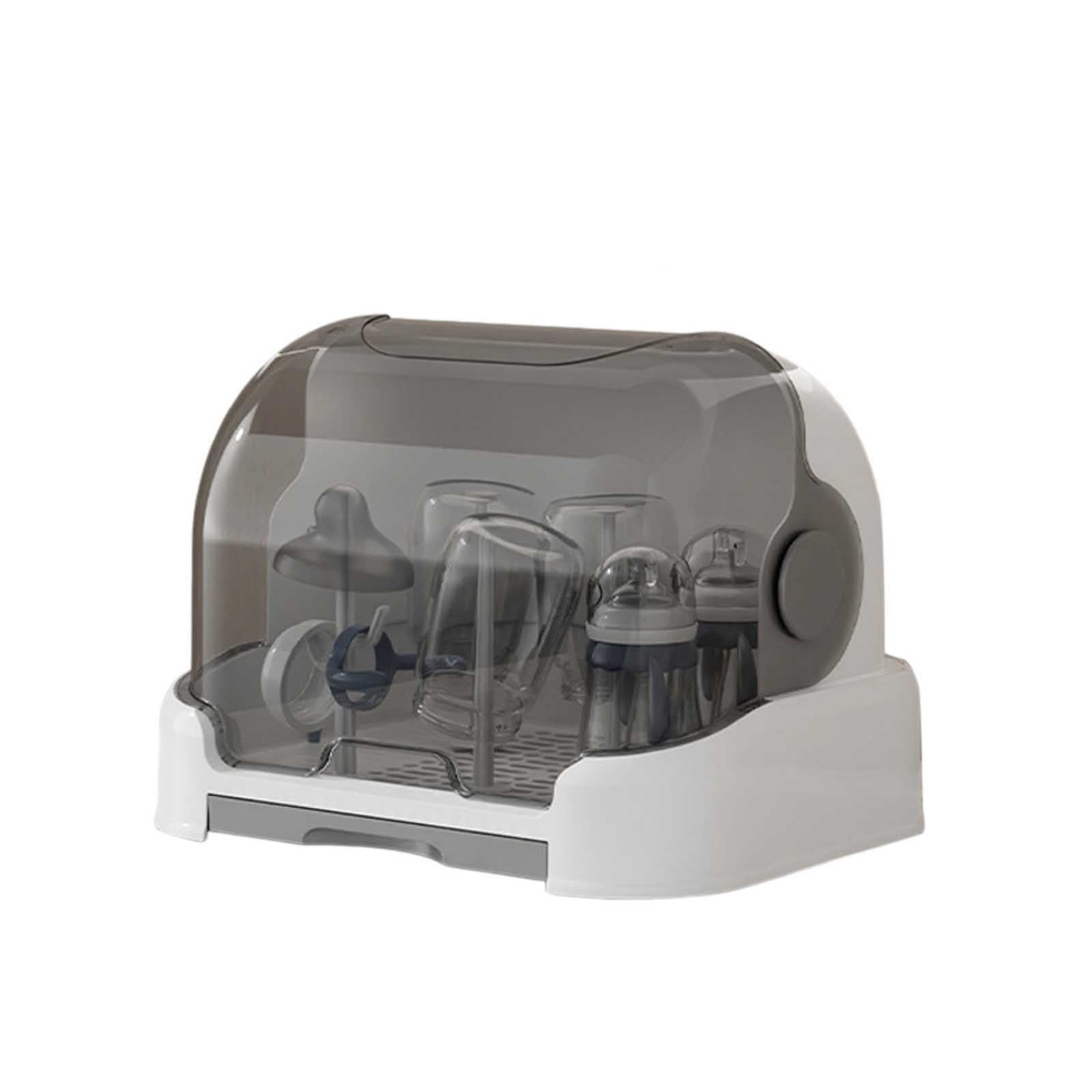 Bottle Drying Rack With Lid Storage Box With Removable Drain Tray Space Saving Countertop Drying Rack For Cups Utensils 15.75 x 11.02 x 10.63 Inches
