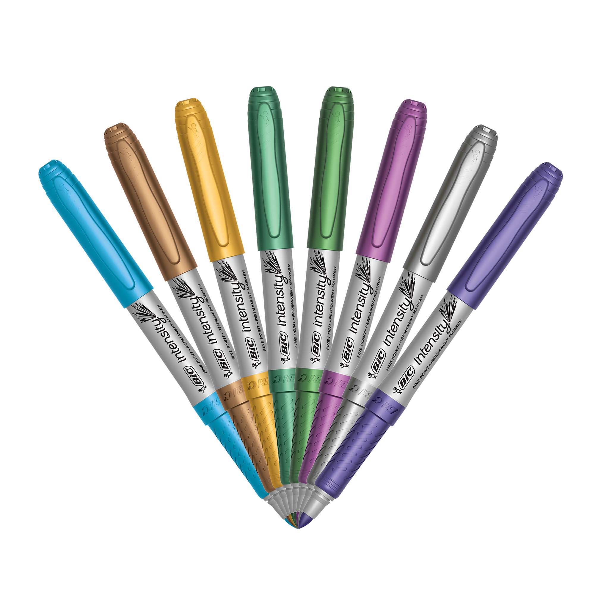 BIC Intensity Metallic Permanent Markers, Fine Point, Assorted Metallic, 8 Per Pack, 2 Packs