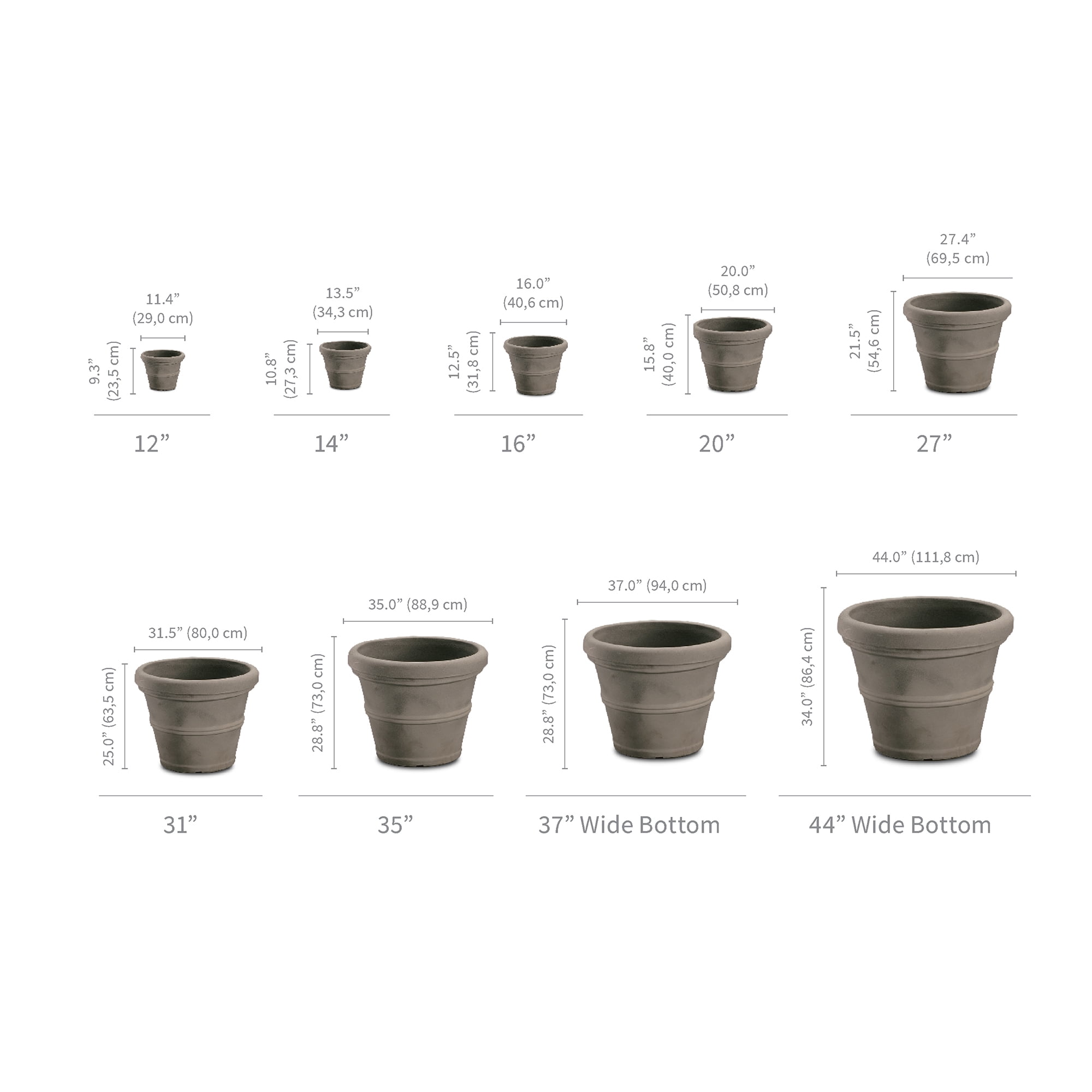 Crescent Garden Brunello - Classic Rolled Rim Planter, Weather-safe Plastic Pot, Parchment 27'' Planter