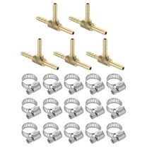 Uxcell 5pack Brass Tee Barb Fittings, 3-Ways Tee 1/8" x 1/8" x 1/8" Barbed, with 15pack Hose Clamps