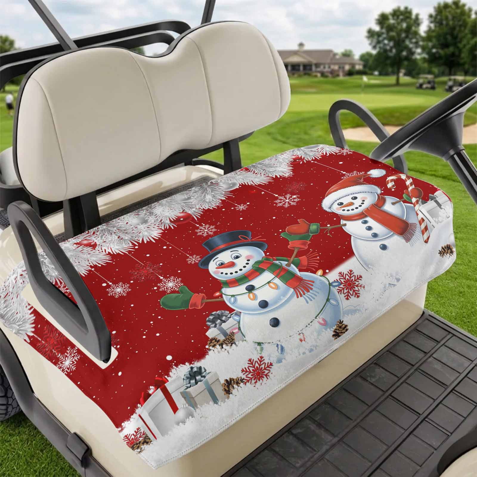 Golf Cart Seat Covers for 2 Seater Red Snowman Christmas Soft Microfiber Cart Seat Towel Blanket Xmas Snowflake Winter Ball Absorbent Breathable Non Slip Bench Seats Protector for Golf Course 51 x31