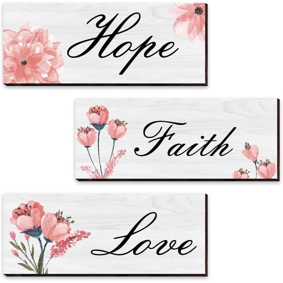 3 Pcs Bathroom Wall Art Decor Plaques Rustic Farmhouse Pictures Wall Art Love Faith Hope Laundry Room Home Decorations Country(Pink)