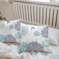 thumbnail image 6 of Teal Navy Blue Coastal Throw Pillow Covers 18x18 Inch Set of 2, Summer Beach Coral Shell Ocean Waterproof Outdoor Pillow Covers, Decorative Cushion Pillowcases for Couch, Sofa, Bed, Garden, Patio, 6 of 9
