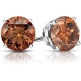 thumbnail image 2 of Zion Jewels 1.10 Ct Round Cut Brown Diamond Screw Back Stud Earring's 14K White Gold Plated 925 Sterling Silver For Women's, 2 of 3