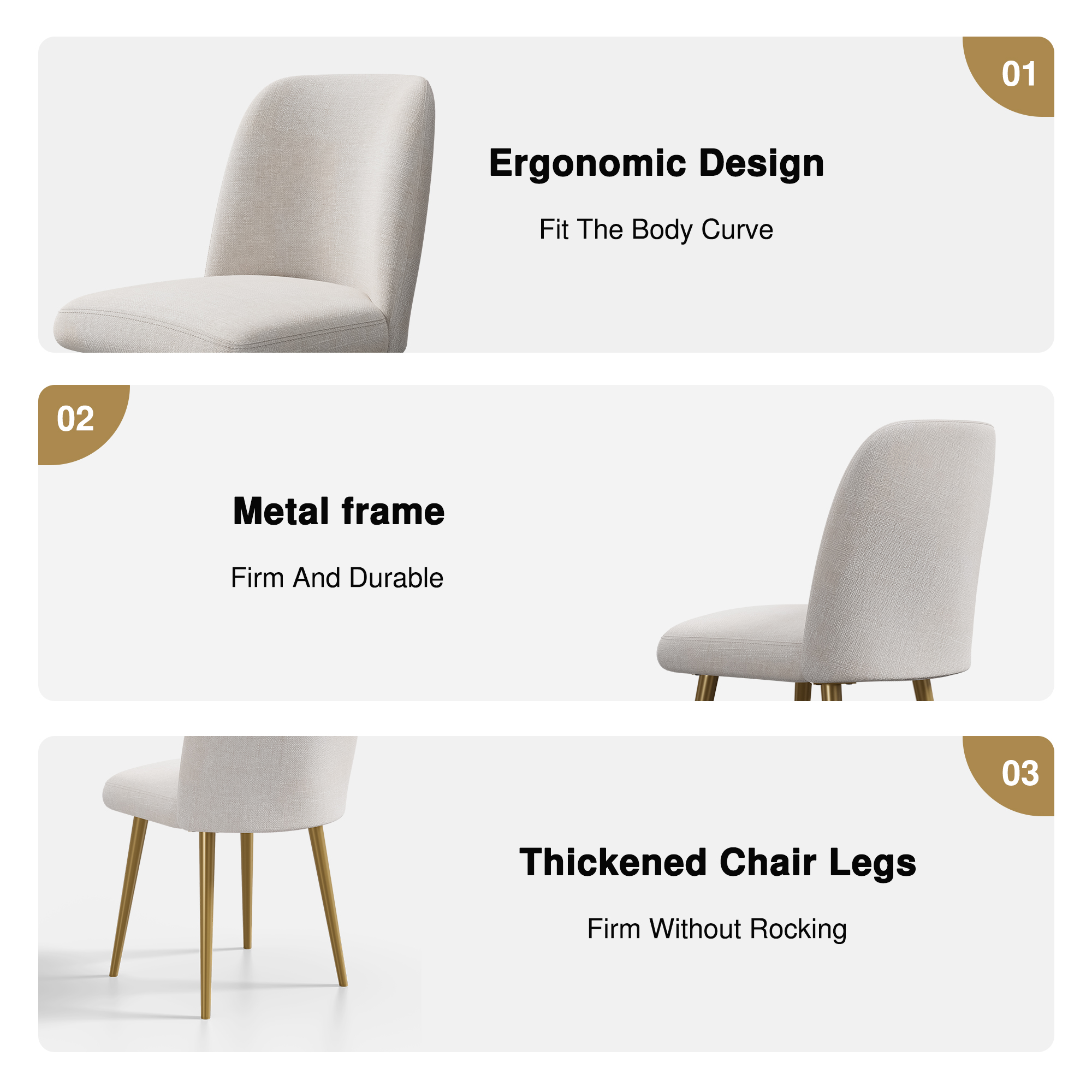 Upholstered Side Chairs Dining Chairs Modern Dining Living Room Kitchen Chairs, Beige with Gold Leg (Set of 2)