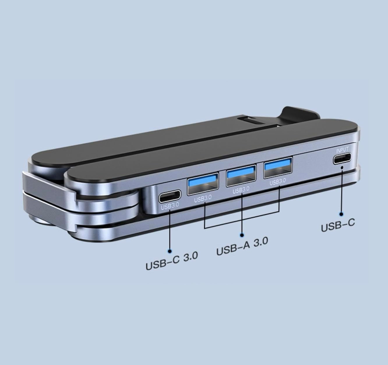 Samovi Laptop Stand with 4-Port USB Hub, 6-Level Adjustable Aluminum Holder, Ventilated Cooling Notebook Mount Computer Stand for Travel, Library, Home, Office, Cafe, for 11-17.3" Laptops
