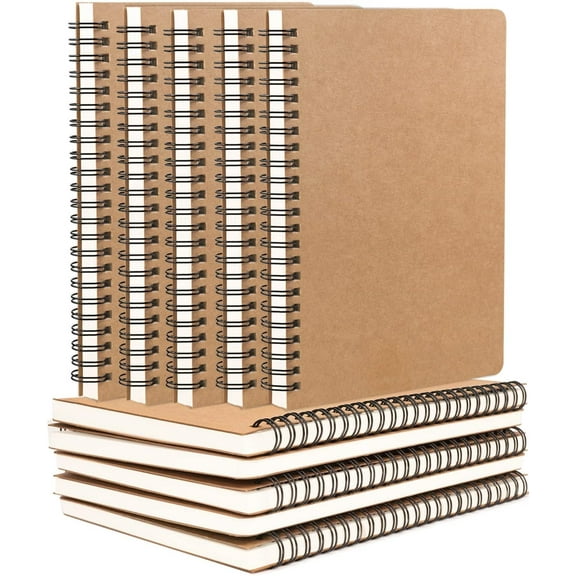 Spiral Notebooks 10Pcs A5 College Ruled Lined Journals Bulk- Kraft Brown Cover, 8.3 "x 5.8", 120 Pages/60 Sheets, 100gsm Paper, Memo Notepad Sketchbook, Travel Students Office Business Subject Diary