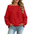 thumbnail image 2 of Karymi Plus Size Tops for Women Solid Off the Shoulder Hoodie, Oversized Long Sleeve Loose Pullover Sweatshirt with Front Kangaroo Pocket for Autumn Winter, 2 of 9