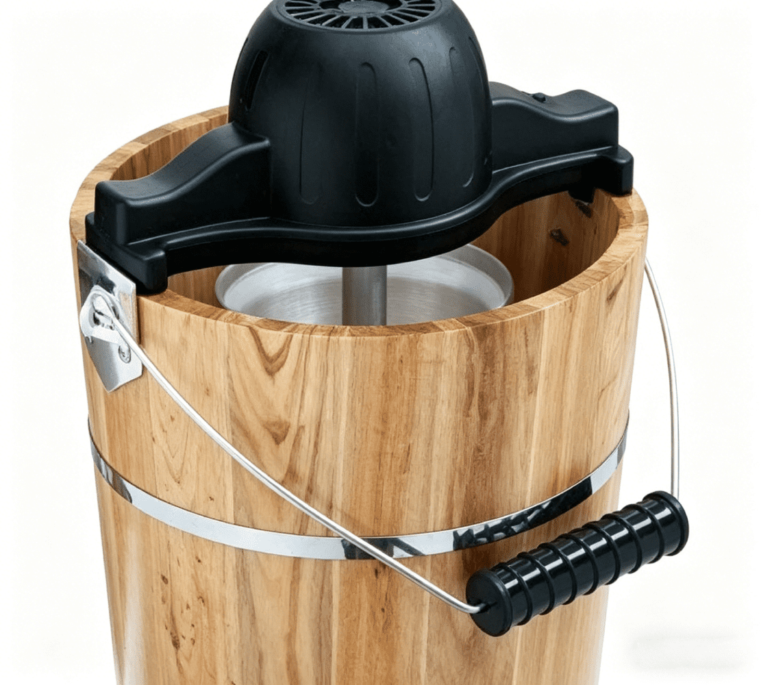 Wjsp Ice Cream Maker 6 Quart Brown Pine Wood Bucket Hand Crank Electric Dual Mode for Home