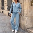 thumbnail image 5 of Mfakffe Womens 2‑Piece Tracksuit Set Henley Long Sleeve Top & Drawstring Wide Leg Pants Loose Soft Matching Loungewear Outfit, 5 of 5