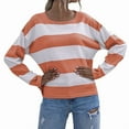 thumbnail image 3 of Womens Long Sleeve Shirts Casual Loose Fit Striped Tops Knit Pullover Sweaters Orange Red L, 3 of 9