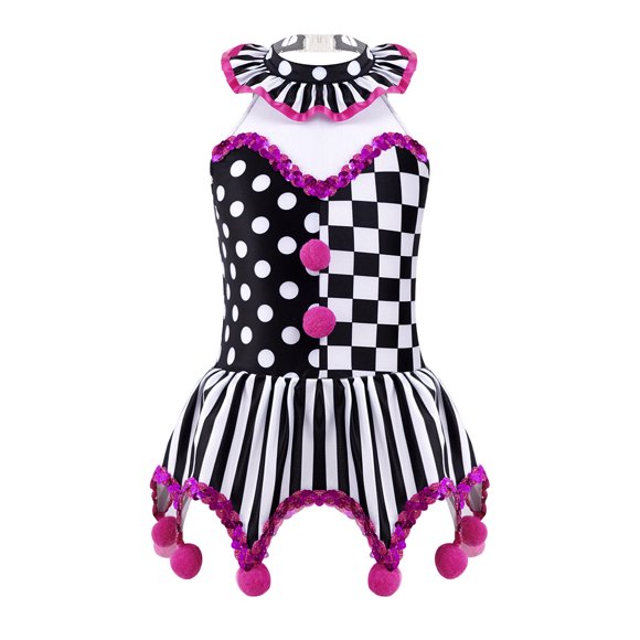 CHICTRY Girls Clown Dance Costume Kids Sleeveless Leotard Ballet Dance Dress Halloween Circus Outfit Black&Rose 4