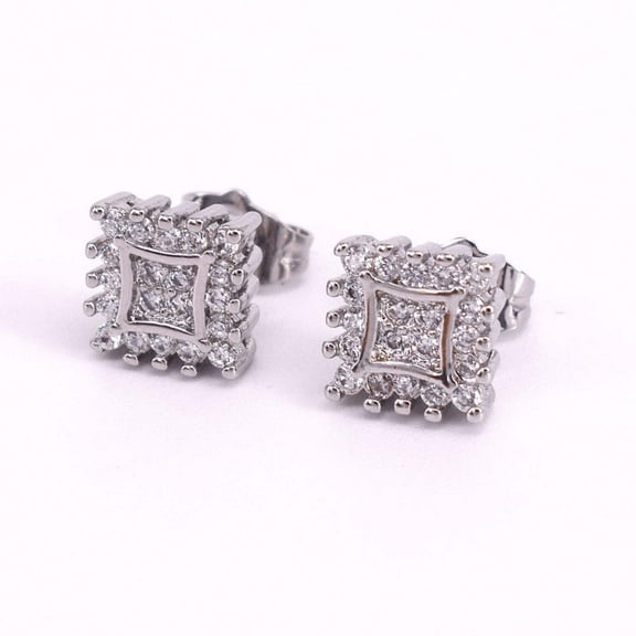 Iced Hip Hop Square push Back Stud men's Earrings gold filled #5