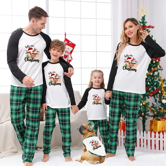 Green Plaid Matching Family Christmas Pajamas with Festive Holiday Design, Sizes NB to 6XL with Pet Outfit