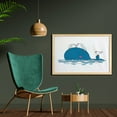 thumbnail image 2 of Whale Wall Art with Frame, Sea Mammal Caricature Swimming in the Ocean and Splashing Water Seagull, Printed Fabric Poster for Bathroom Living Room Dorms, 35" x 23", Blue and White, by Ambesonne, 2 of 2