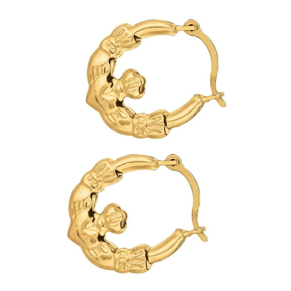 JewelStop 10k Yellow Gold Claddagh Hoop Tubular Earrings - 13mm