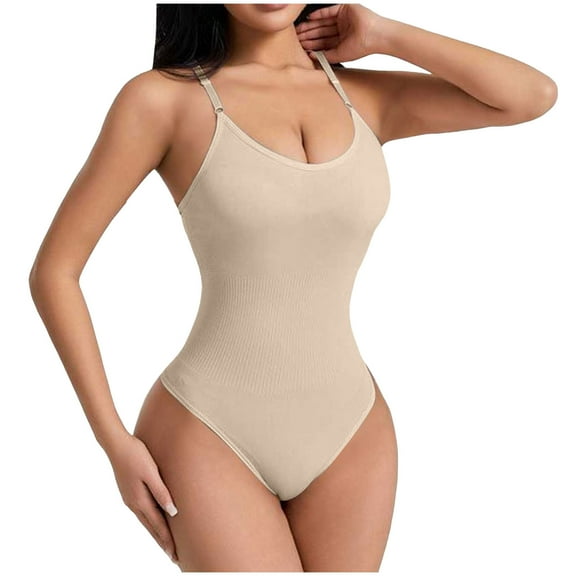 Gvdentm Shapewear Tummy Control Bodysuit for Women Seamless Body Shaper Sculpting Snatched Waist Trainer Thong Body Suit Shapewear for Women(Beige,3XL)