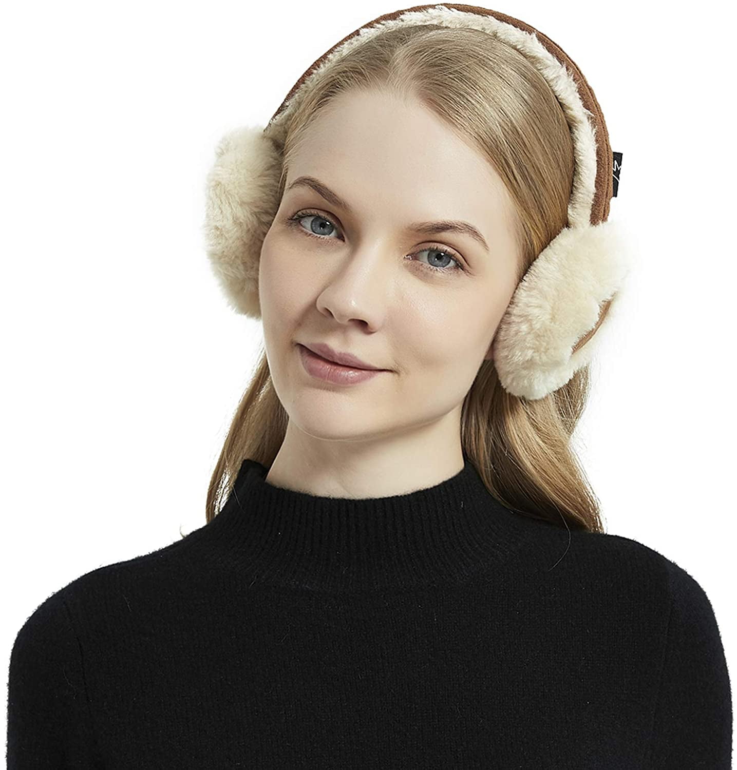 Winter Sheepskin Earmuffs for Women and Girls, Warm Wool Ear Warmer Ear