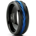 thumbnail image 1 of Men's Blue Cable Inlay Tungsten Ring Black Wedding Band 8MM, 1 of 3