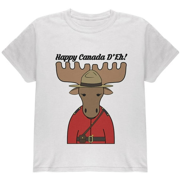 Happy Canada Day Moose Canadian Youth T Shirt White Youth X-SM