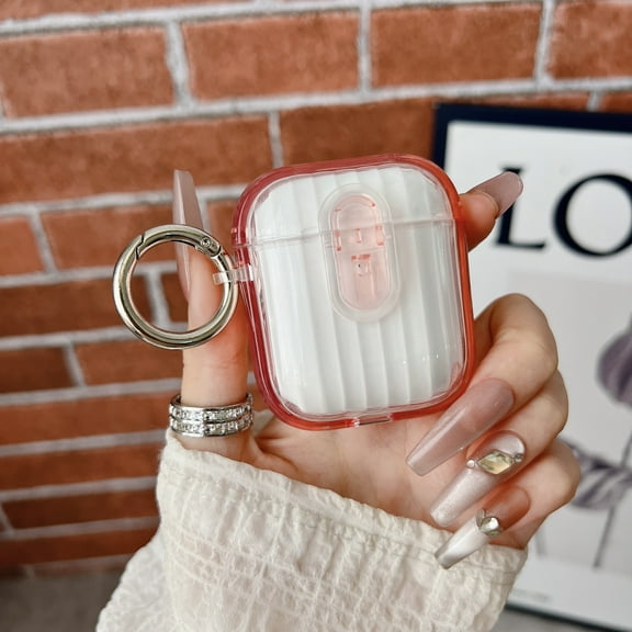 Compatible with Apple Airpods 2 &1 Earphone Case,Full Body Shockproof Protection Hard Case,With Secure Close Lock,Two-color Design,Shell Shape Rugged Earphone Case Cover,Pink/Clear