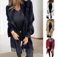 thumbnail image 2 of Winter Fall Women Jacket Thick Fleece Fringe Tassel Hem Long Bat Sleeves Open Stitch Cardigan Knitted Fuzzy Mid Length Coat Outdoor Daily Wear Shawl, 2 of 8