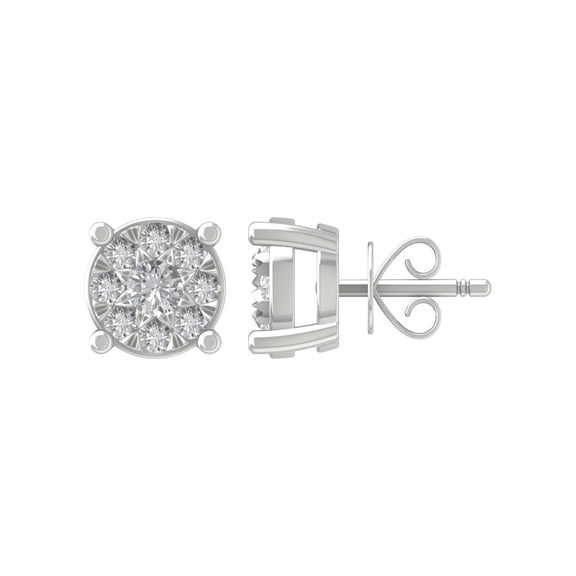 ARAIYA 10K White Gold Round Diamond Stud Earrings (1/8 cttw, I2-I3 Clarity, I-J Color)