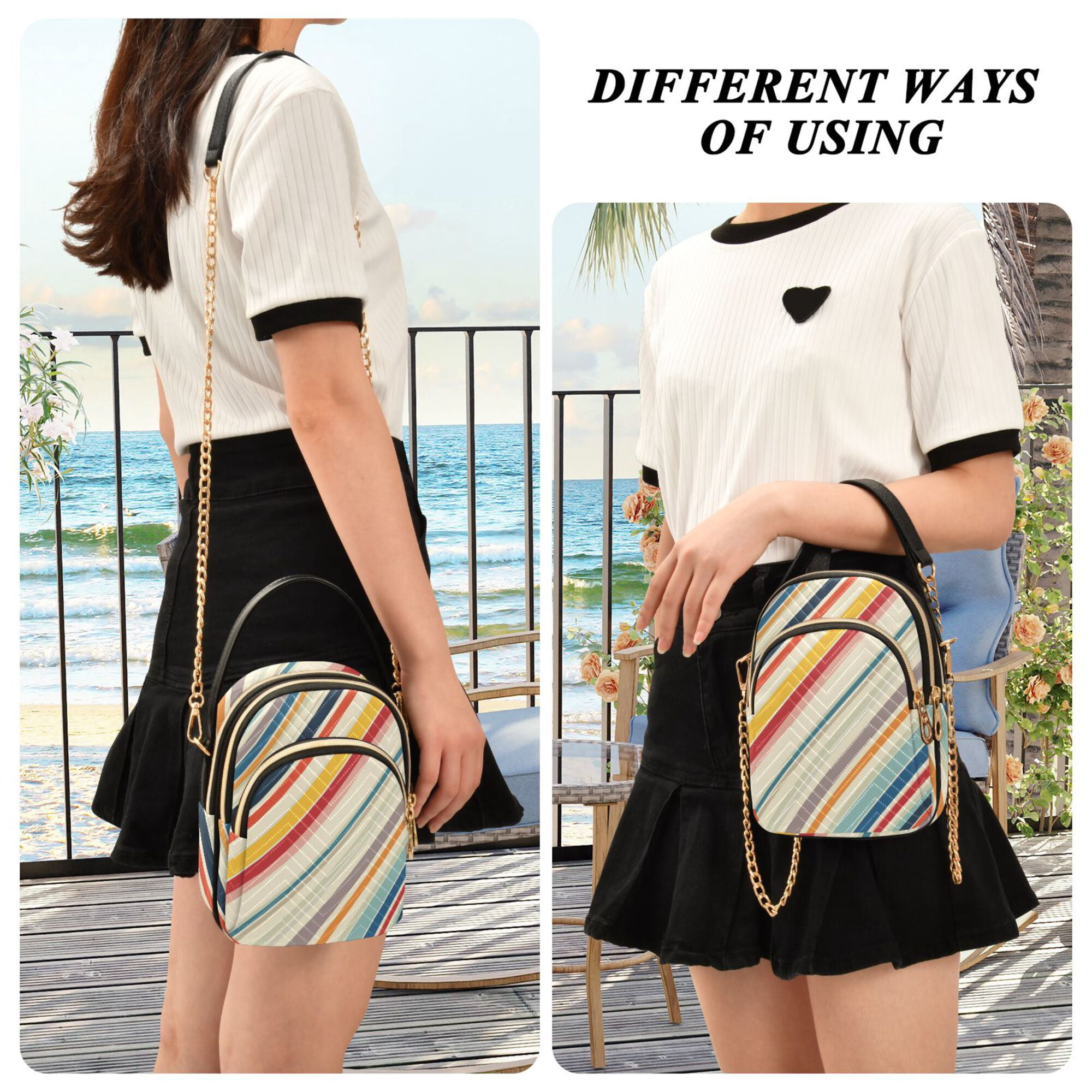 FORMRS Crossbody Bag for Women Quilted Travel Shoulder Cell Phone Purse with Chain Strap Handbag, Striped Pattern