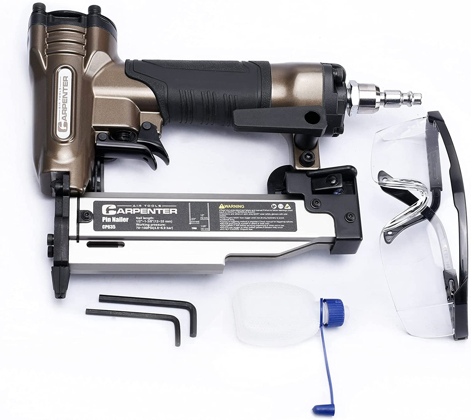 Carpenter Air Tools CP635 Pin Nailer, 100 Magazine, Strip Collation, 5/8 to 1-3/8 in Fastener