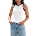 thumbnail image 2 of ATHLECHIC Camisetas Casual Sin Mangas de Verano para Mujeres con Cuello Redondo y Bloque de Color M Blanco Negro, 2 of 5