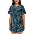 thumbnail image 1 of Fotbe Blue Leaves A Conjunto de Pijama Estampado para Mujer, 2 Piezas, Ropa de Dormir con Camiseta de Manga Corta y Shorts Suaves-Medium, 1 of 6