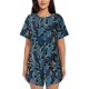 thumbnail image 1 of Fotbe Blue Leaves A Conjunto de Pijama Estampado para Mujer, 2 Piezas, Ropa de Dormir con Camiseta de Manga Corta y Shorts Suaves-Large, 1 of 6