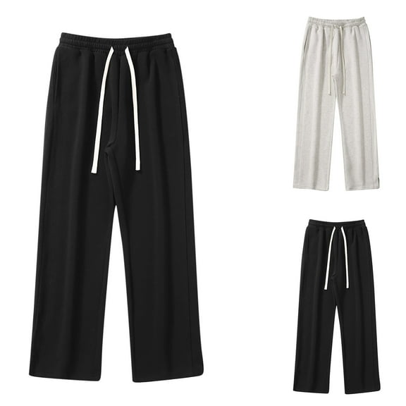 CFLVAEK Big and Tall Sweatpants for Men Open Bottom Straight Wide Leg Cotton Pants Loose Fit Drawstring Elastic Waist Sweatpant with Pockets Black XXXL