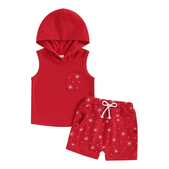 Musuos Baby Boy Summer 2 Piece Outfits 6 12 18 24M 3Y Star Print Sleeveless Hooded Tank Tops and Elastic Shorts Set Toddler Casual Clothes
