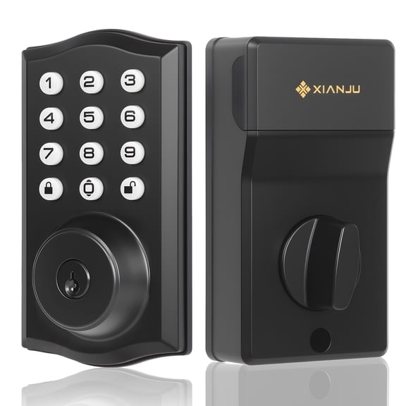 Keyless Entry Door Lock with Handle Set, Voice-Prompt Guided Electronic Keypad Deadbolt with Auto-Lock, Digital Door Lock with Keypad Set, Built-in Doorbell for Front Door, Matte Black