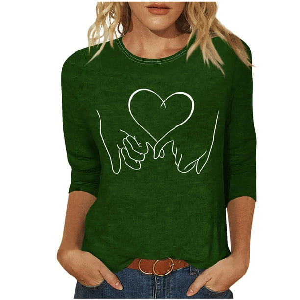 Tops de Cuello Redondo para las Mujeres Moda Impresa 3/4 Mangas Blusa Casual Top, Estante de Imitación